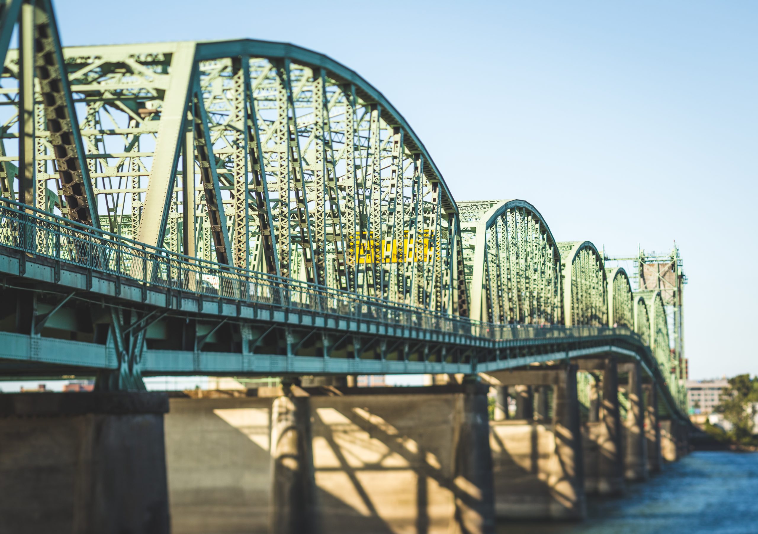 Columbia River interstate I5 bridge that connects Portland, OR to Vancouver, WA as seen on a clear afternoon.